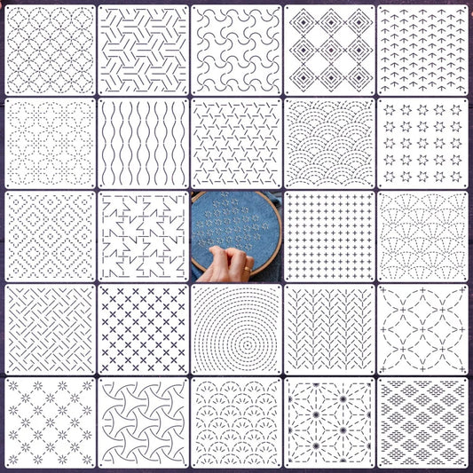 8/9/24/32Pcs Sashiko Embroidery Templates DIY Embroidery Patterns Geometric Line Quilting Template Reusable Sewing Stencils